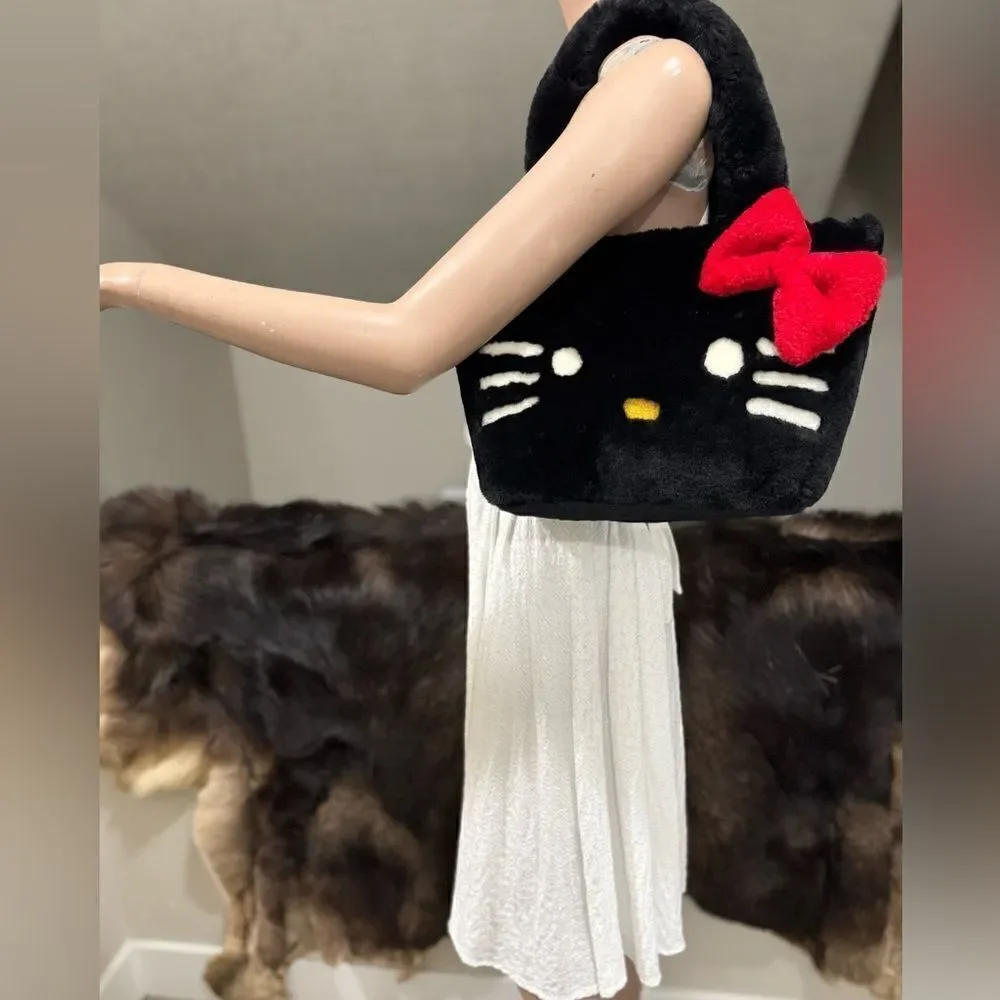 Colorblock Handmade Real Shearling Kitty Cat Large Tote/Shoulder Bag/Crossbody